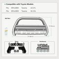 3.5 Inch Silver S/S 304 Bull Bar Front Bumper Grille Guard with Skid Plate for Toyota Tacoma 2016-2023