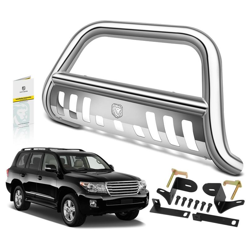 3 Inch Silver S/S 304 Bull Bar Front Bumper Grille Guard with Skid Plate for Toyota Highlander 14-16