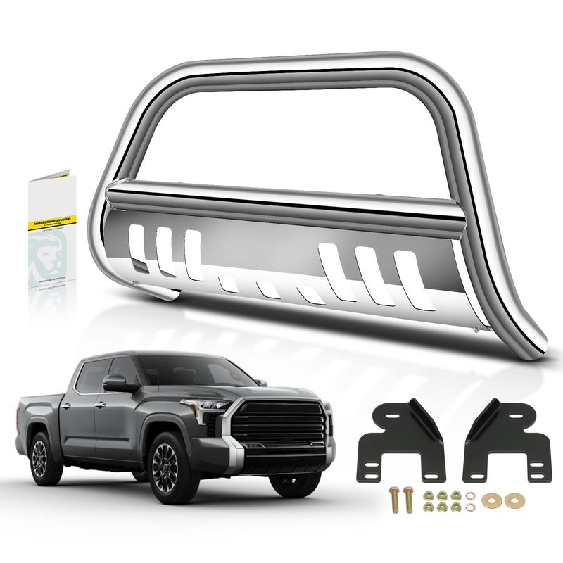 2.5 Inch Silver S/S 304 Bull Bar Front Bumper Grille Guard with Skid Plate for Toyota 4Runner 2003-2009