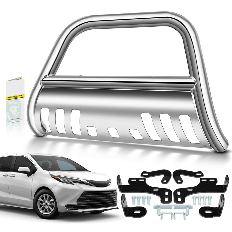 2.5 Inch Silver S/S 304 Bull Bar Front Bumper Grille Guard with Skid Plate for Toyota Sienna 2011-2013