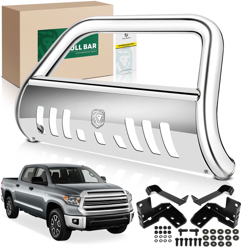 3 Inch Silver S/S 304 Bull Bar Front Bumper Grille Guard with Skid Plate for Toyota Tundra 2022-2024