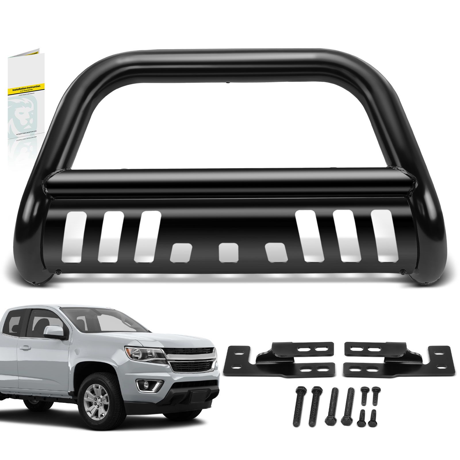 3 Inch Black Carbon Steel Bull Bar Front Bumper Push Grille Guard for Chevy Colorado GMC Canyon 15-22