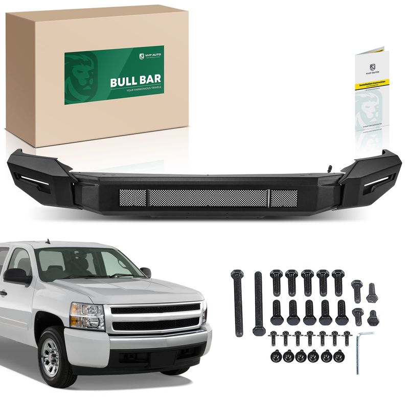 Textured Black Carbon Steel Bull Bar Front Bumper Grille Guard for Chevy Silverado 1500 07-13