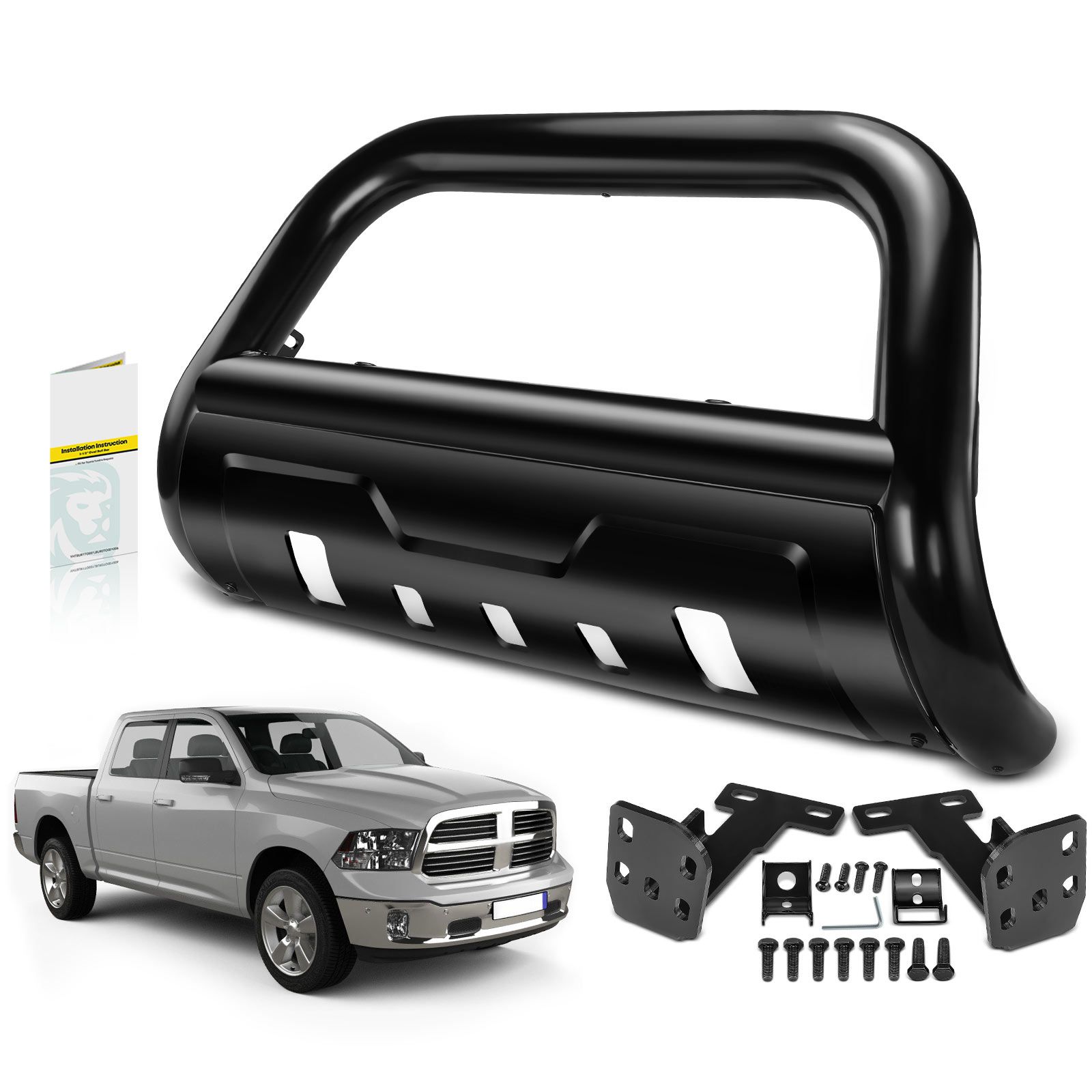 3.5 Inch Black Carbon Steel Bull Bar Front Bumper Grille Guard with