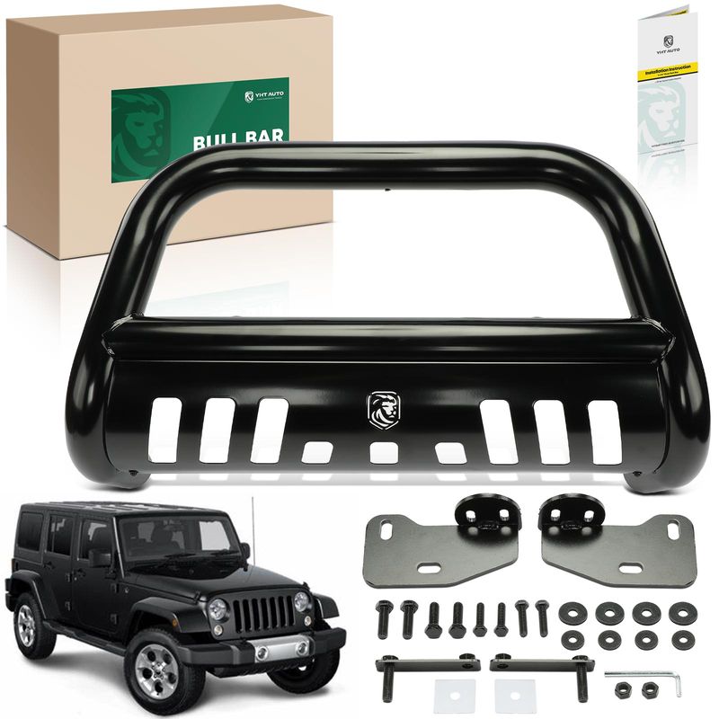 3 Inch Black Carbon Steel Bull Bar Front Bumper Grille Guard for Jeep Wrangler JL 18-24 Gladiator JT