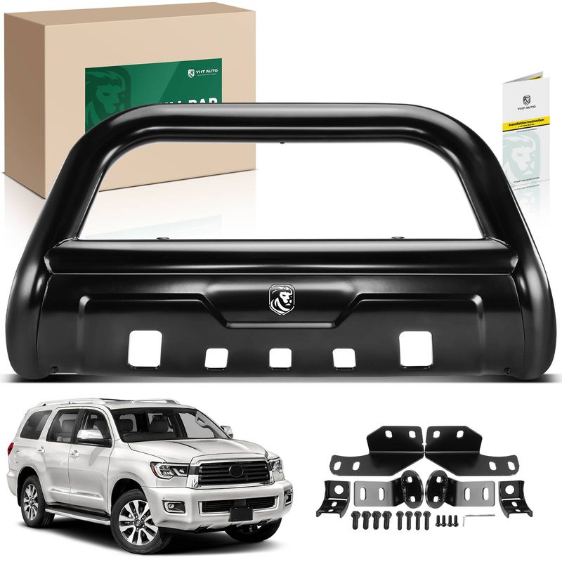 3.5 Inch Black Iron Bull Bar Front Bumper Grille Guard for Toyota Sequoia 08-22 Tundra 07-21