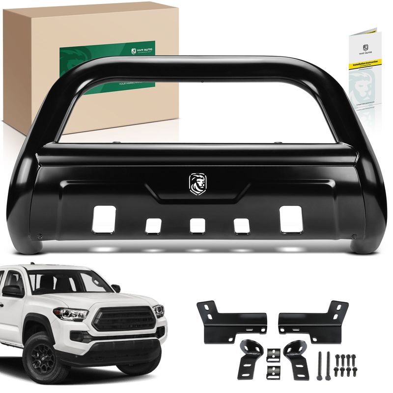 3.5 Inch Black Carbon Steel Bull Bar Front Bumper Grille Guard with Skid Plate for Toyota Tacoma 2016-2023