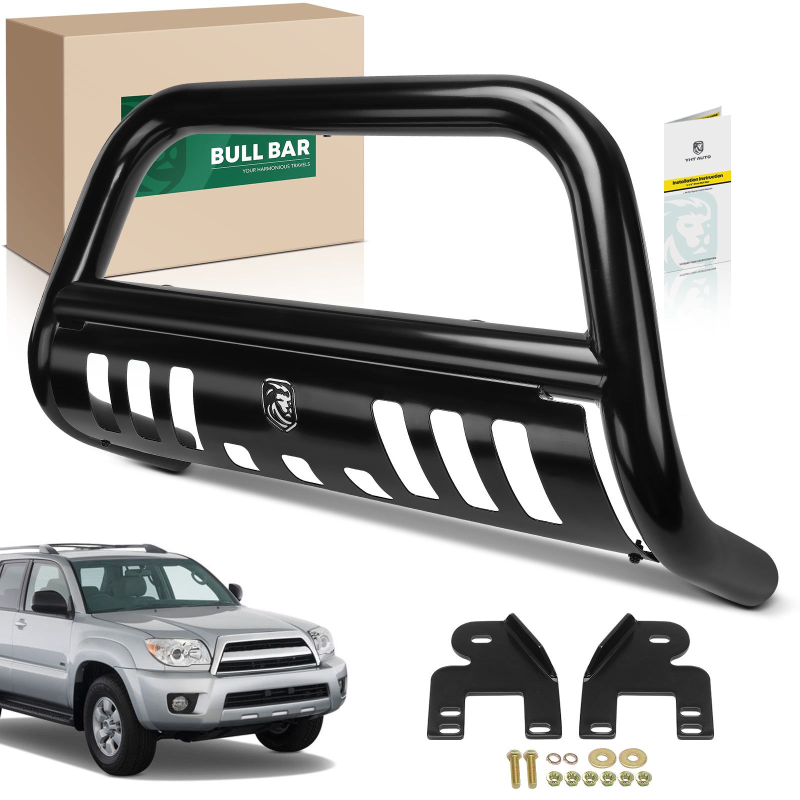 2.5 Inch Black Carbon Steel Bull Bar Front Bumper Grille Guard with Skid Plate for Toyota 4Runner 03-09