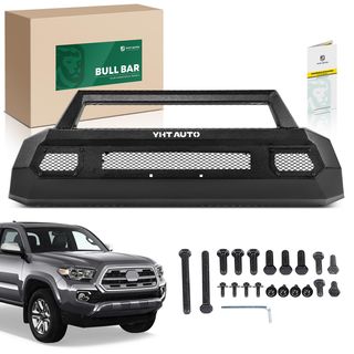 Black CS-1 LD Carbon Steel Bull Bar Front Bumper Grille Guard with Bracket for Toyota Tacoma 2016-2024