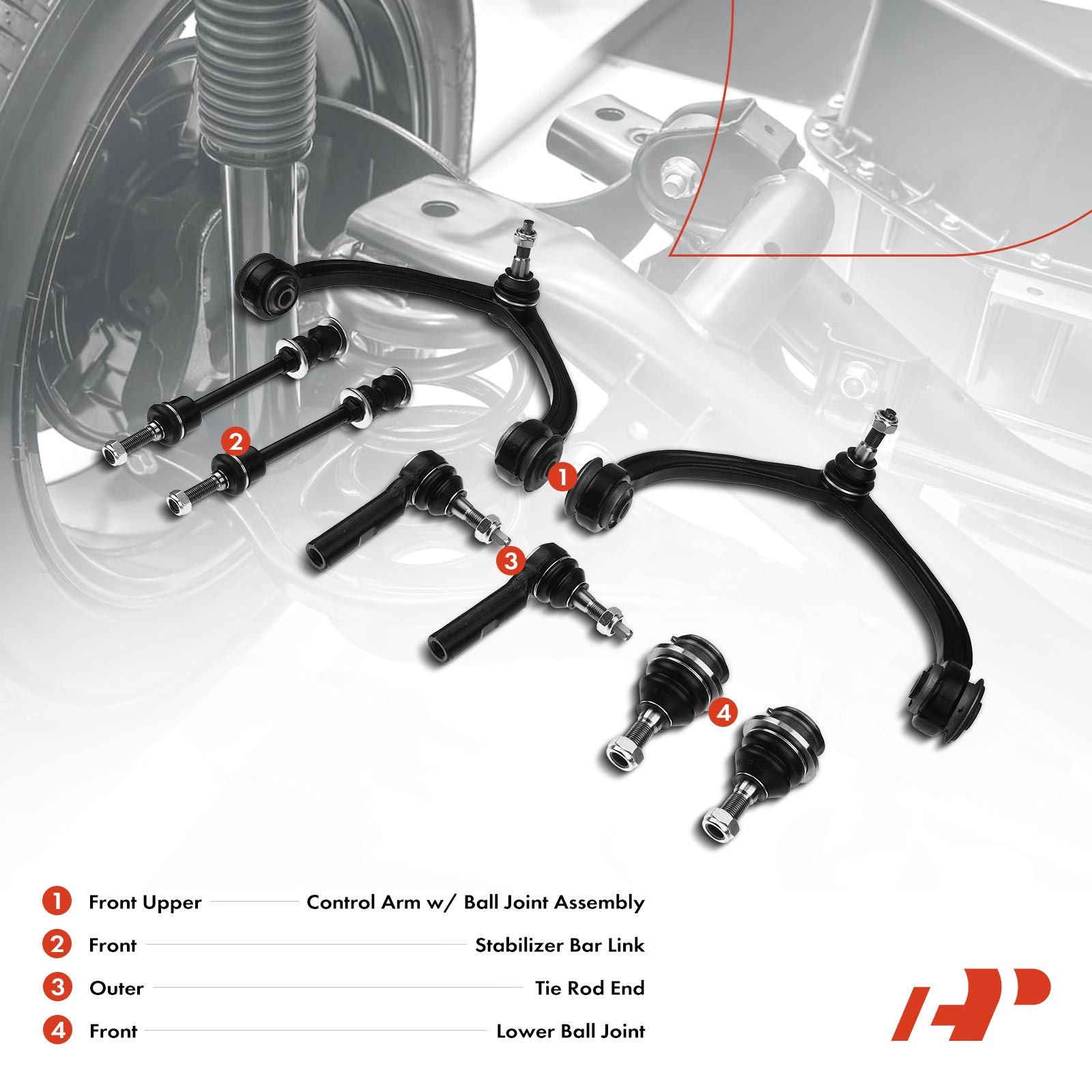 A-Premium.com | 8 Pcs Front Control Arm with Ball Joints Sway Bar