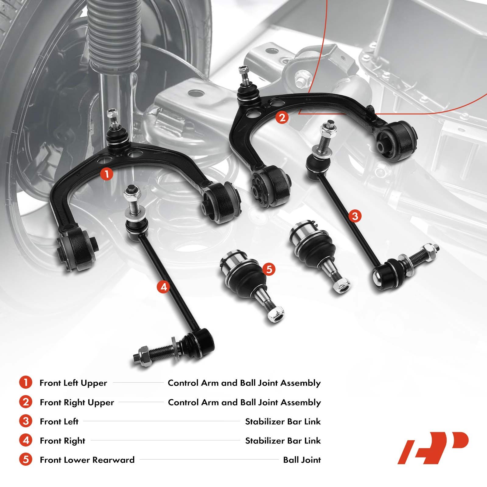 A-Premium.com | 6 Pcs Front Control Arm with Ball Joint Sway Bar