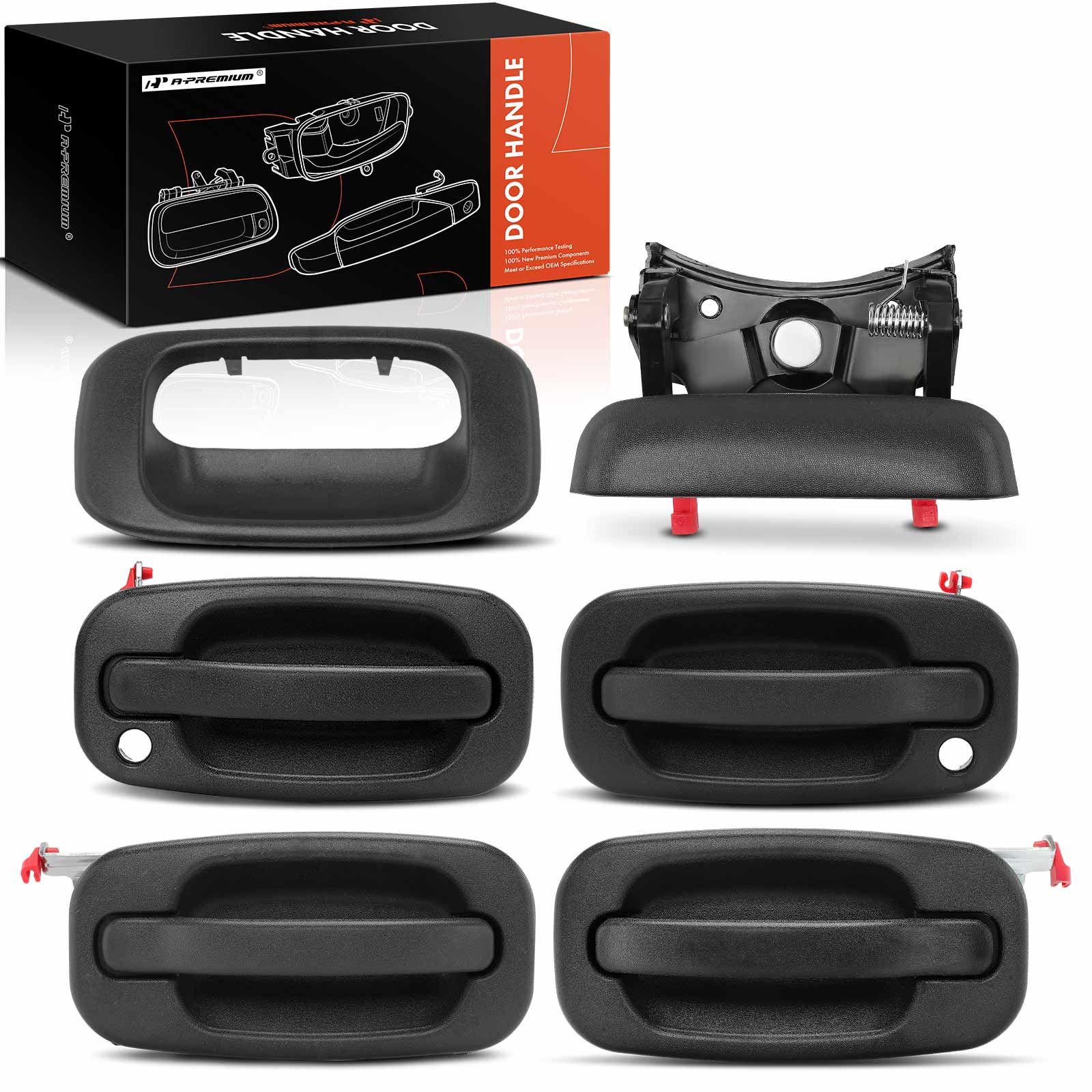 6 Pcs Door & Tailgate Textured Black Exterior Door Handle for 2005 GMC Sierra 1500