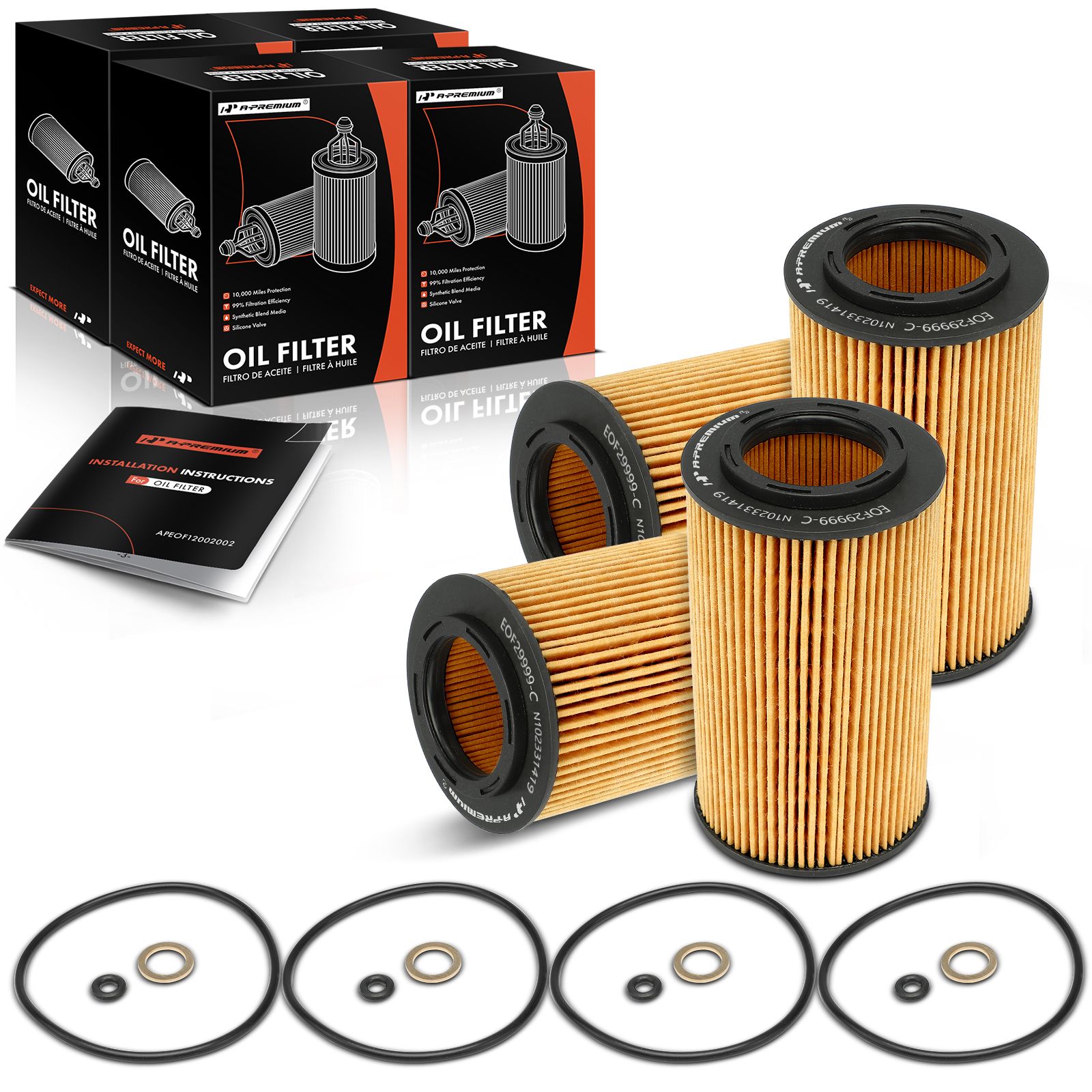 4 Pcs Full Flow Engine Oil Filter for 2010 Hyundai Veracruz