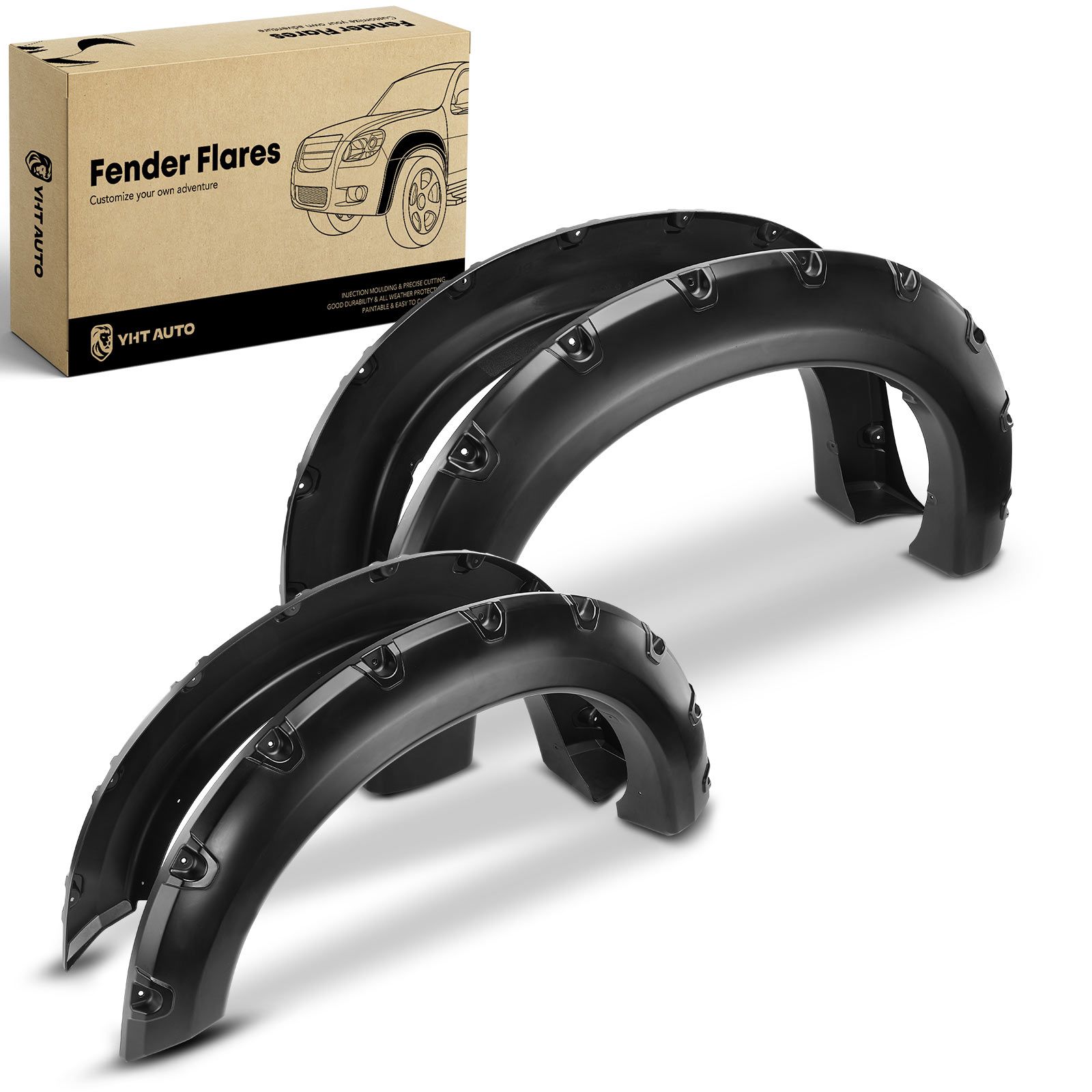 4 Pcs Front & Rear Pocket Style Smooth Fender Flares for 2010 Ford F-250 Super Duty