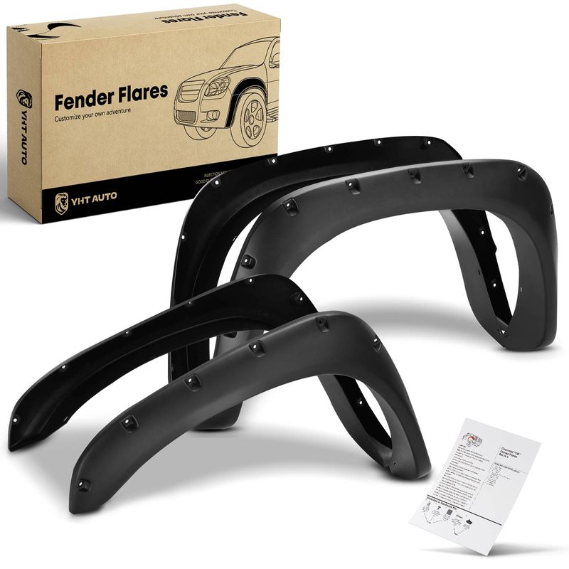 Front & Rear Pocket Shiny Style Fender Flares | 6.5FT Fleetside Bed for 2002 Dodge Ram 4000