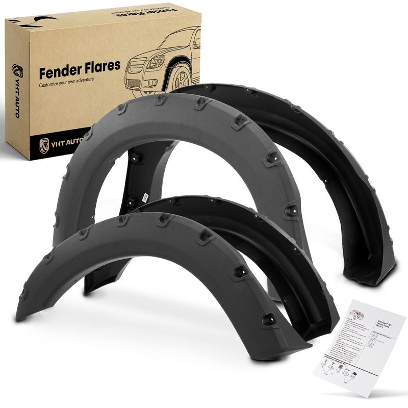 4 Pcs Front & Rear Pocket Style Textured Fender Flares for 2001 Ford F-250 Super Duty