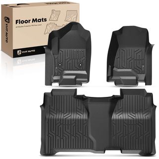 3 Pcs Front & Rear Black TPE textured Floor Mats Liners for Chevy Silverado 1500 2014-2018 Crew Cab