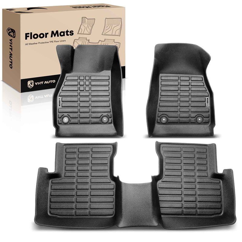 3 Pcs Front & Rear Black Floor Mats Liners for 2013 Chevrolet Malibu