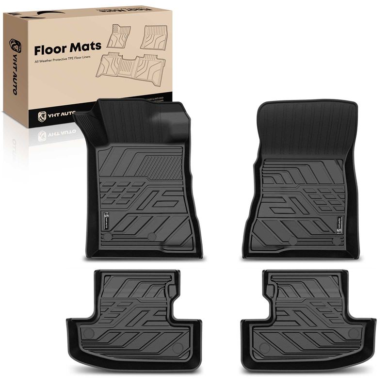 4 Pcs Front & Rear Black TPE textured Floor Mats Liners for 2017 Ford Mustang