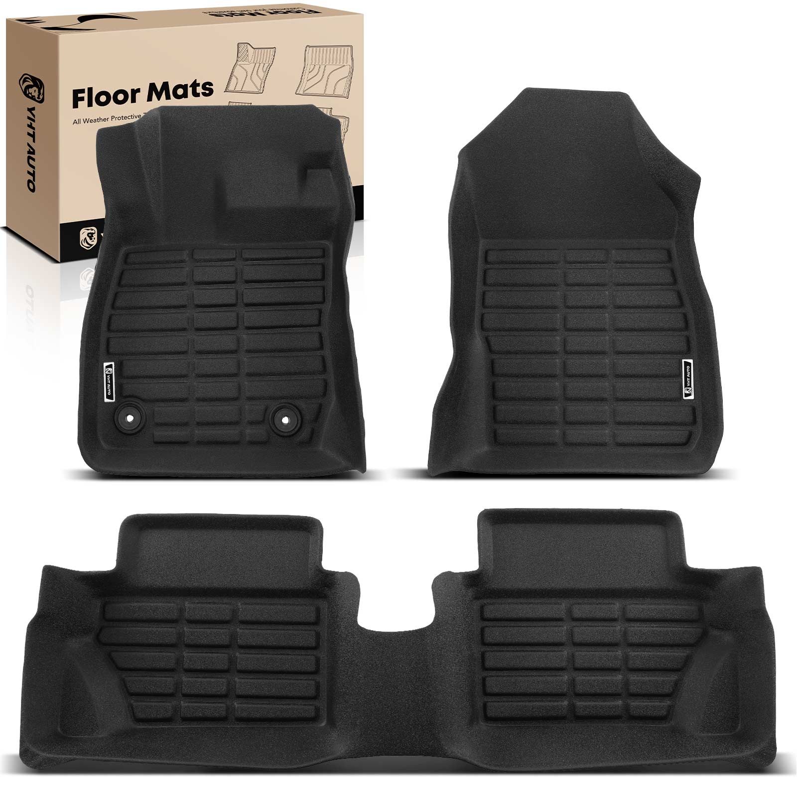 3 Pcs Front & Rear Black Floor Mats Liners for 2010 Ford Fiesta