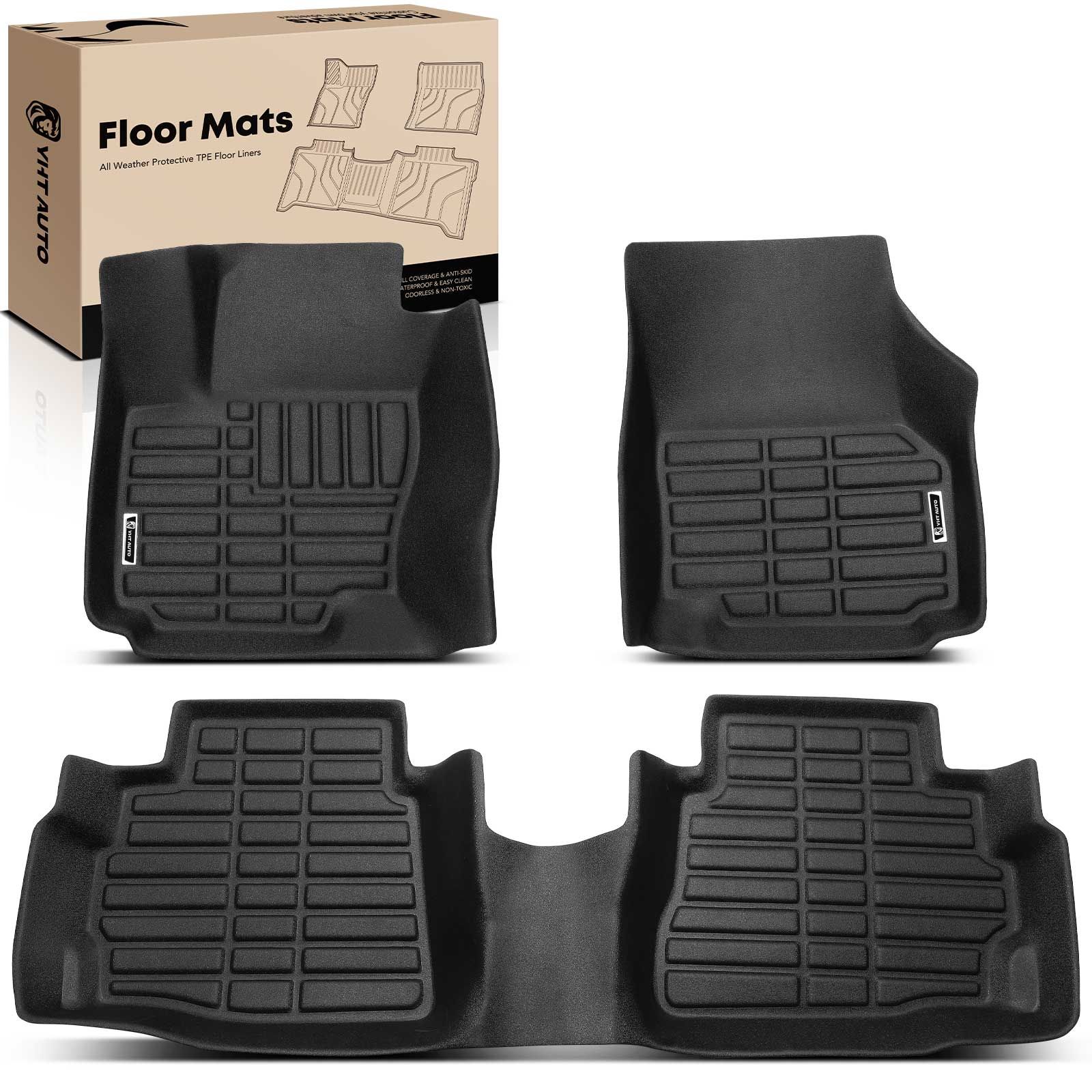 3 Pcs Front & Rear Black Floor Mats Liners for 2007 Ford Mondeo