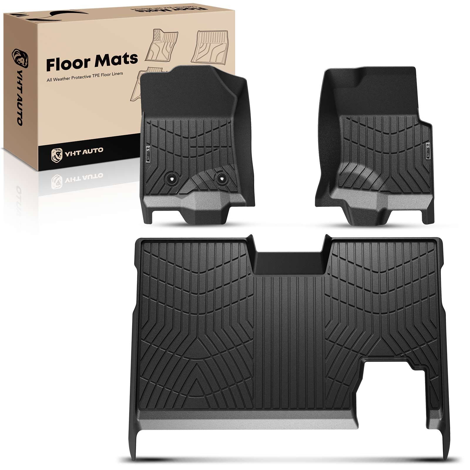  3 Pcs Front & Rear Black Floor Mats Liners for 2012 Ford F-150