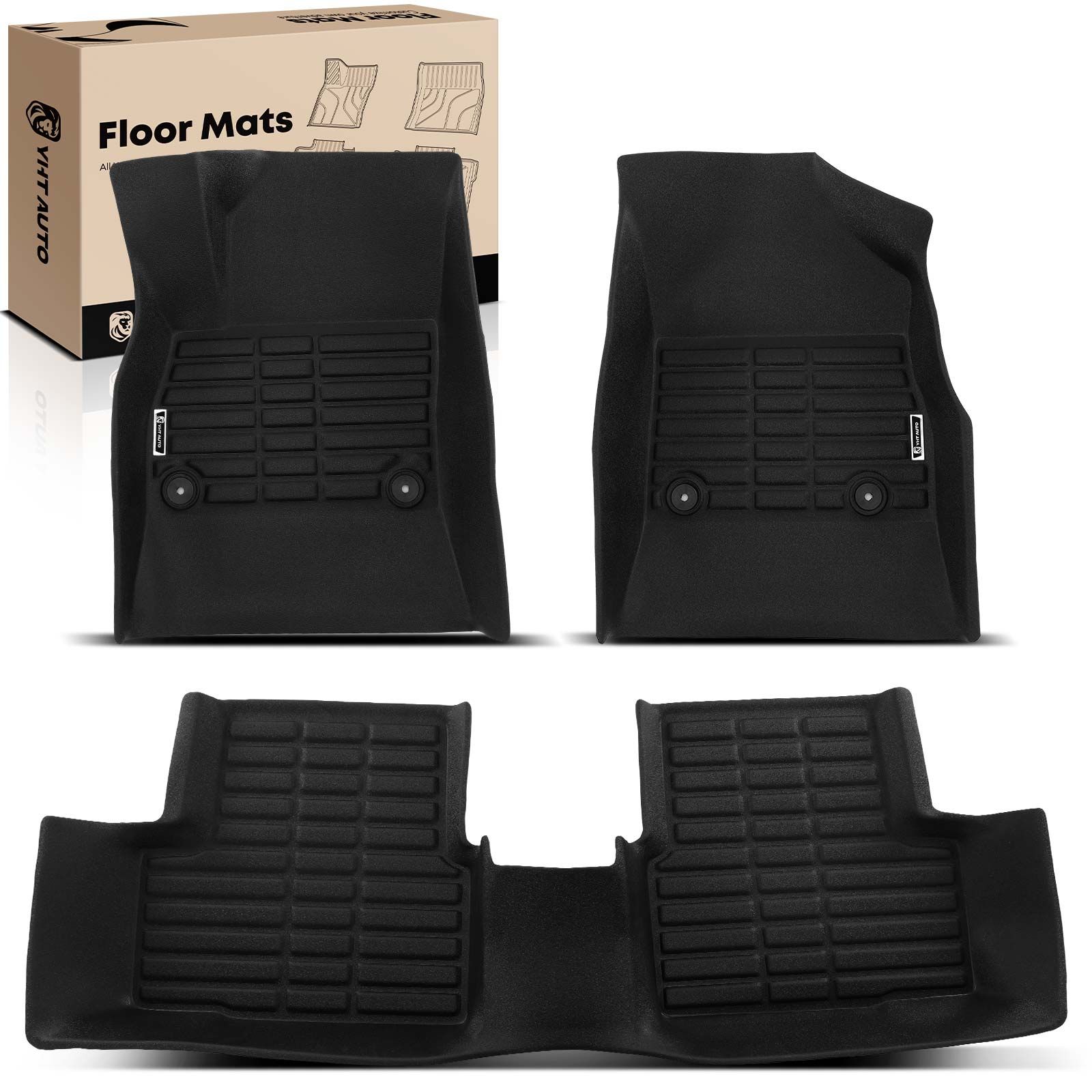 3 Pcs Front & Rear Black Floor Mats Liners for 2015 Chevrolet Cruze