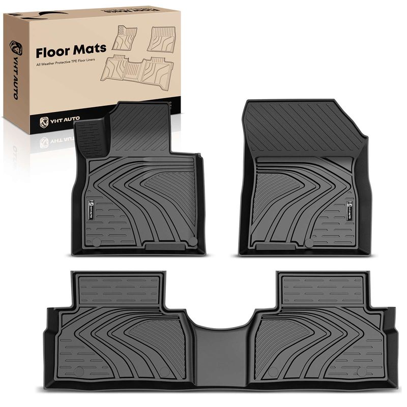 3 Pcs Front & Rear Black TPE textured Floor Mats Liners for 2020 Hyundai Santa Fe