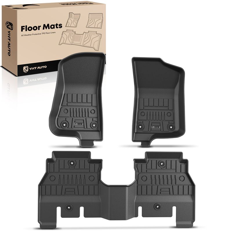 3 Pcs Front & Rear Black TPE textured Floor Mats Liners for 2022 Jeep Wrangler