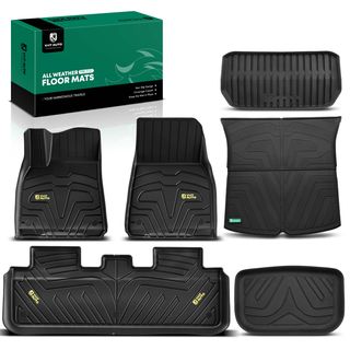 6 Pcs Front & Rear Black TPE textured Floor Mats Liners for Tesla Model Y 2020-2023 SUV