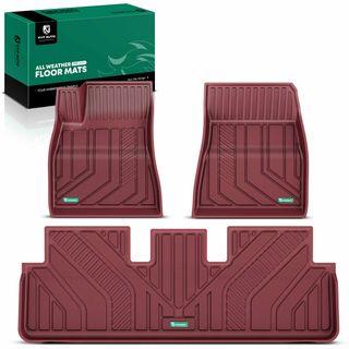 3 Pcs Front & Rear Red TPE textured Floor Mats Liners for Tesla Model 3 Highland 2024-Up