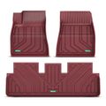 3 Pcs Front & Rear Red TPE textured Floor Mats Liners for 2024 Tesla 3