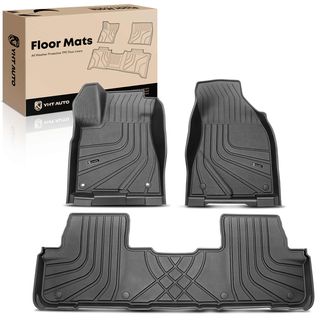 3 Pcs Front & Rear Black TPE textured Floor Mats Liners for Toyota Highlander 2014-2019 5-Seats