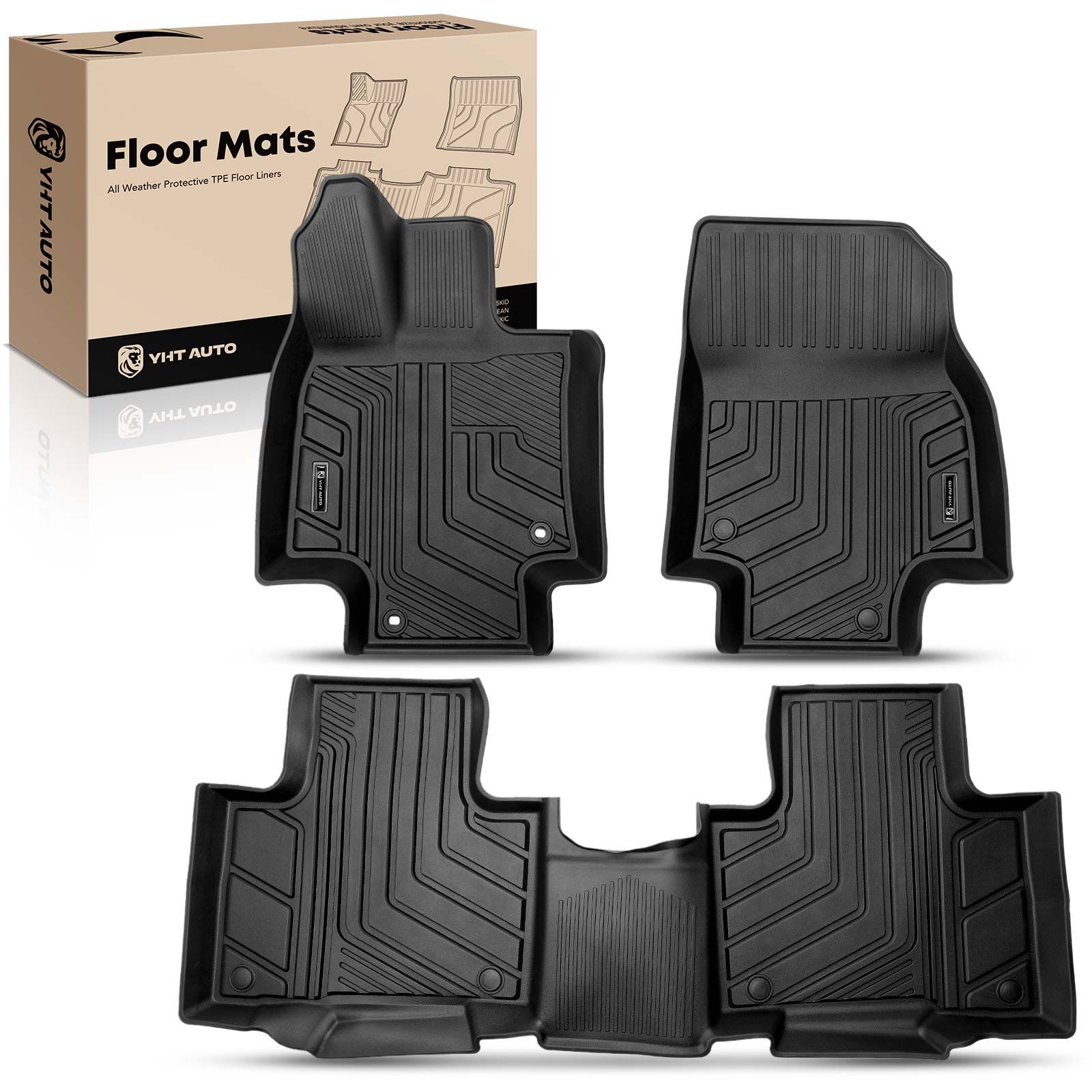 3 Pcs Front & Rear Black TPE textured Floor Mats Liners for Toyota