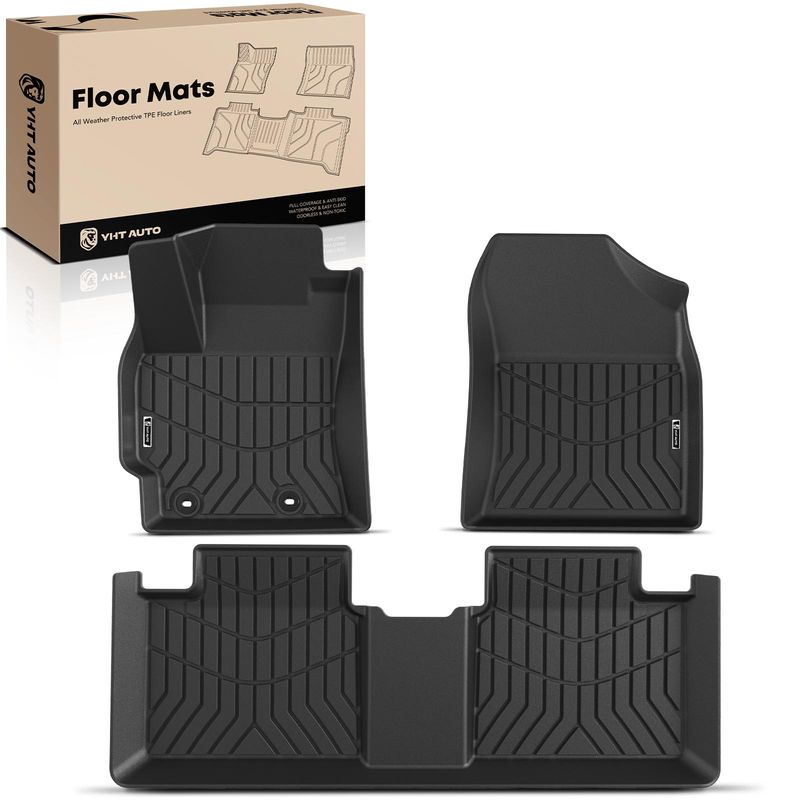 3 Pcs Front & Rear Black TPE textured Floor Mats Liners for 2015 Toyota Corolla