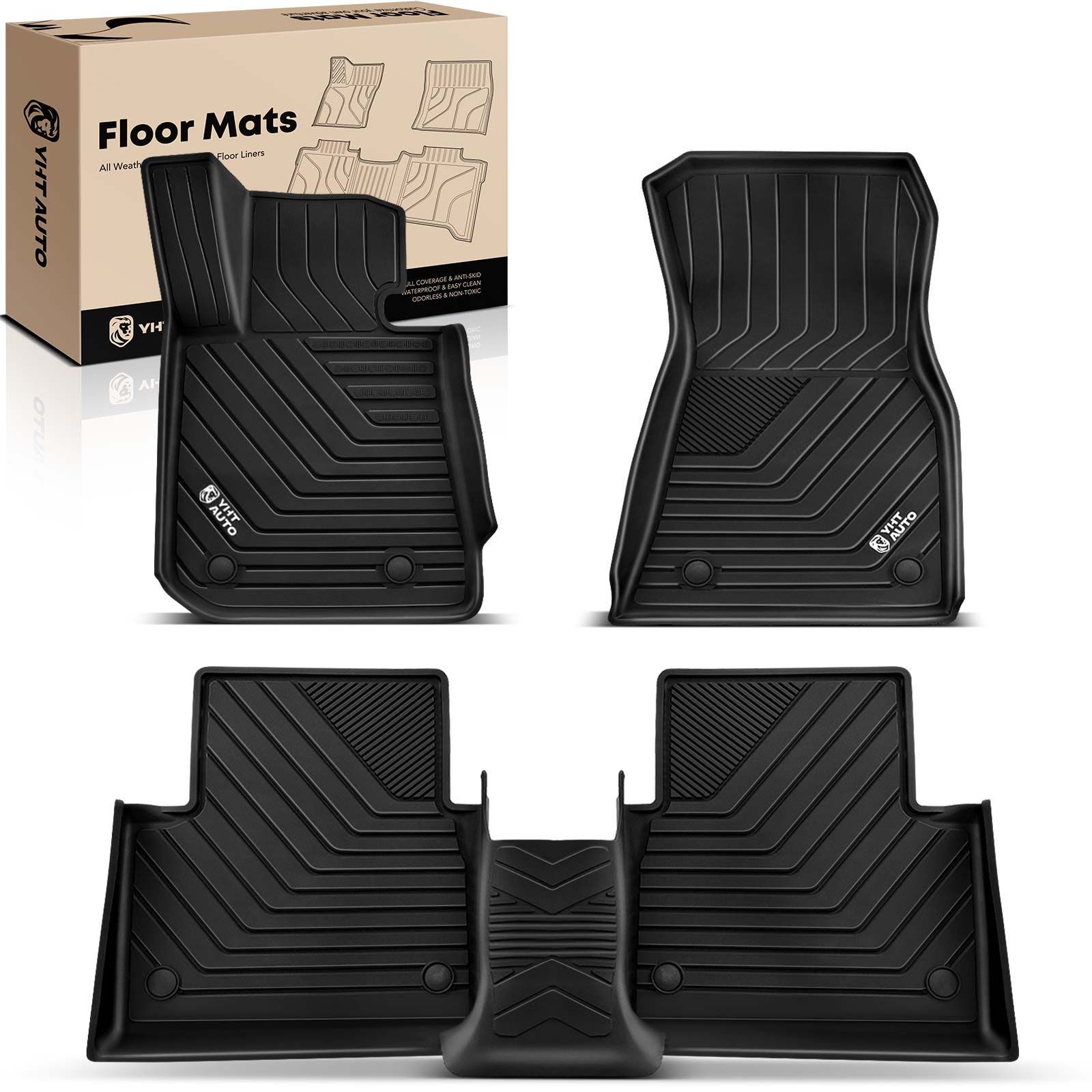 3 Pcs Front & Rear Black Floor Mats Liners for 2024 Toyota Tacoma