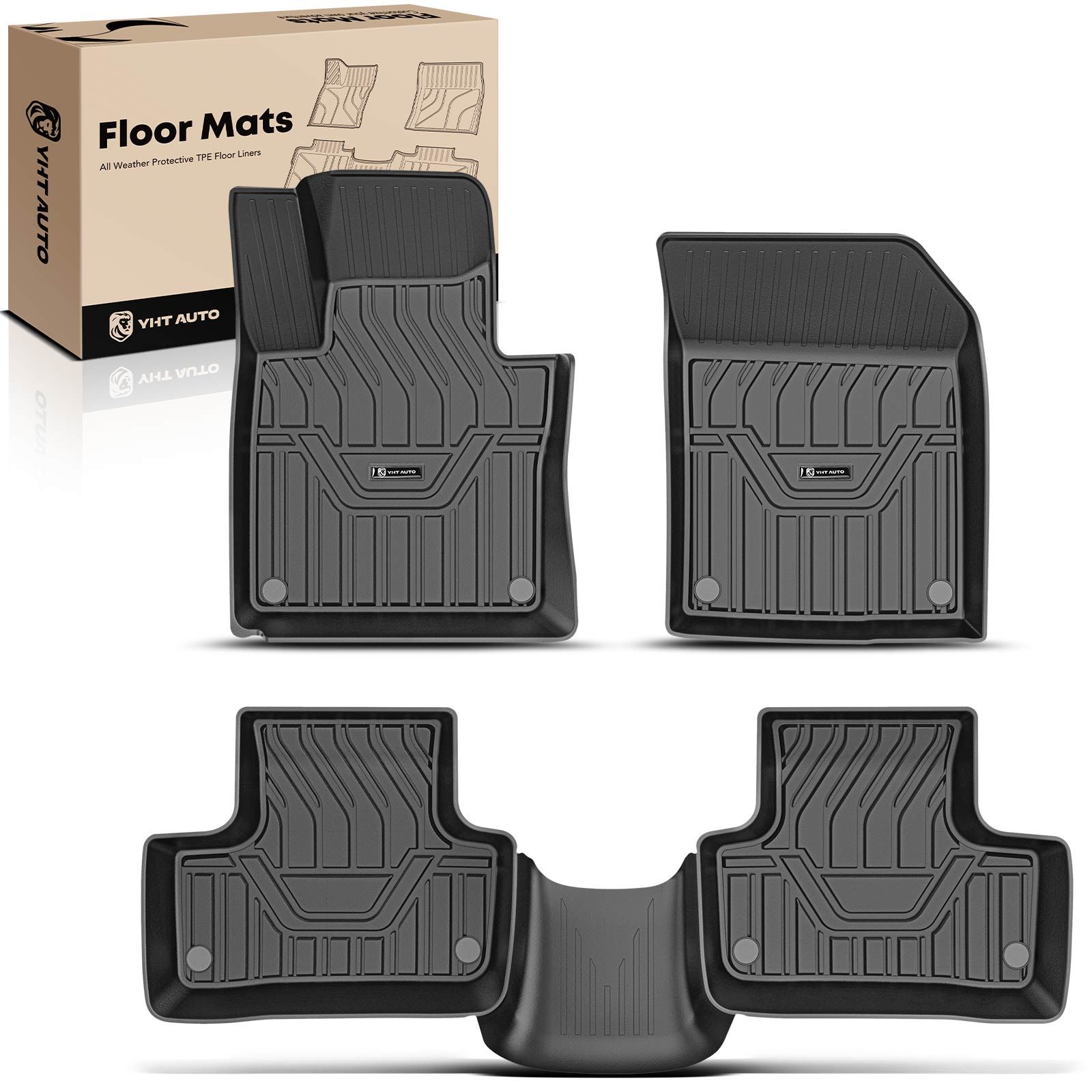 3 Pcs Front & Rear Black TPE textured Floor Mats Liners for 2018 Volvo XC60