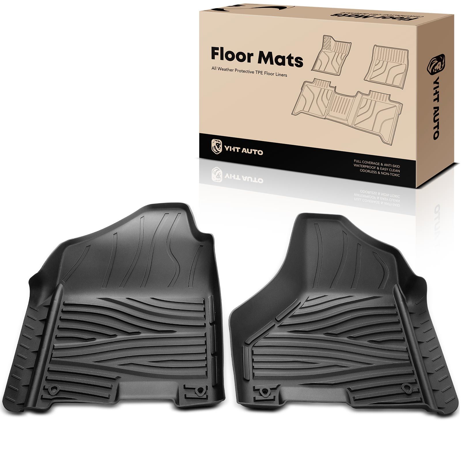 2 Pcs Front Black TPE textured Floor Mats Liners for 2011 Ram 1500