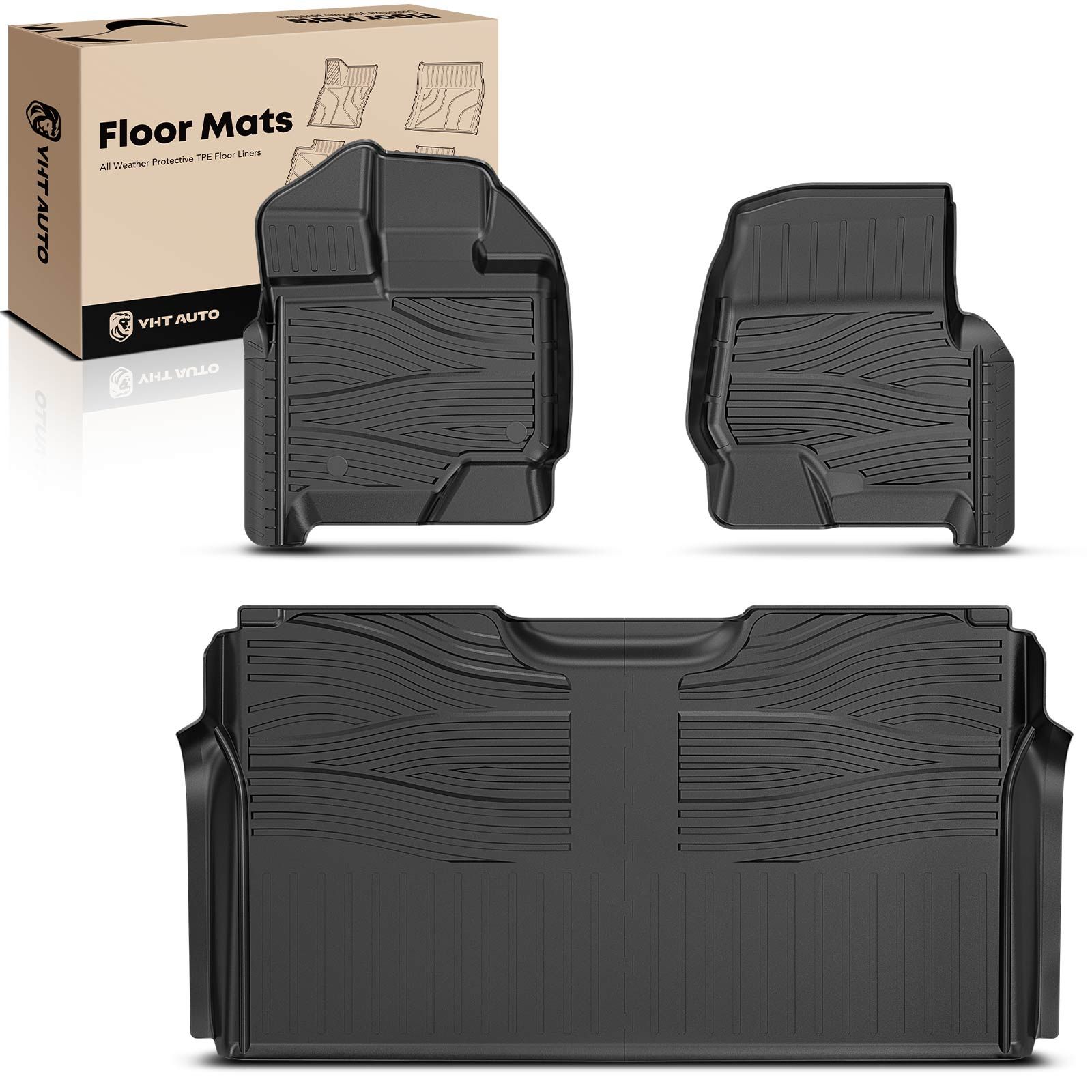 3 Pcs Front & Rear Black TPE textured Floor Mats Liners for 2016 Ford F-150