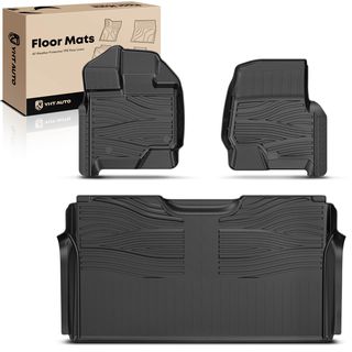3 Pcs Front & Rear Black TPE textured Floor Mats Liners for Ford F-150 15-23 Super Crew Cab 4dr