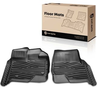 2 Pcs Front Black TPE textured Floor Mats Liners for Ford F-150 2015-2023 SuperCrew SuperCab 4dr
