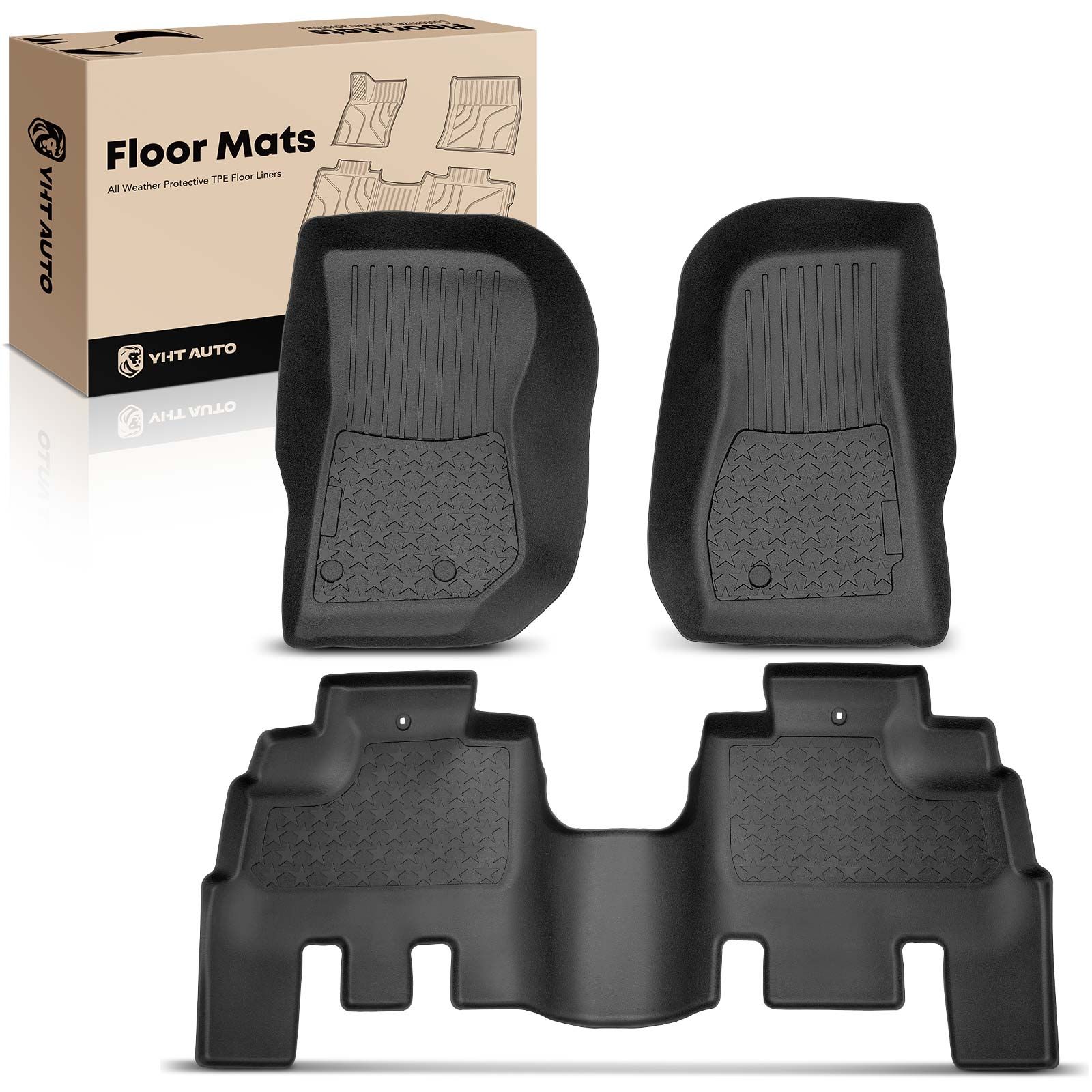 3 Pcs Front & Rear Black TPE textured Floor Mats Liners for 2015 Jeep Wrangler