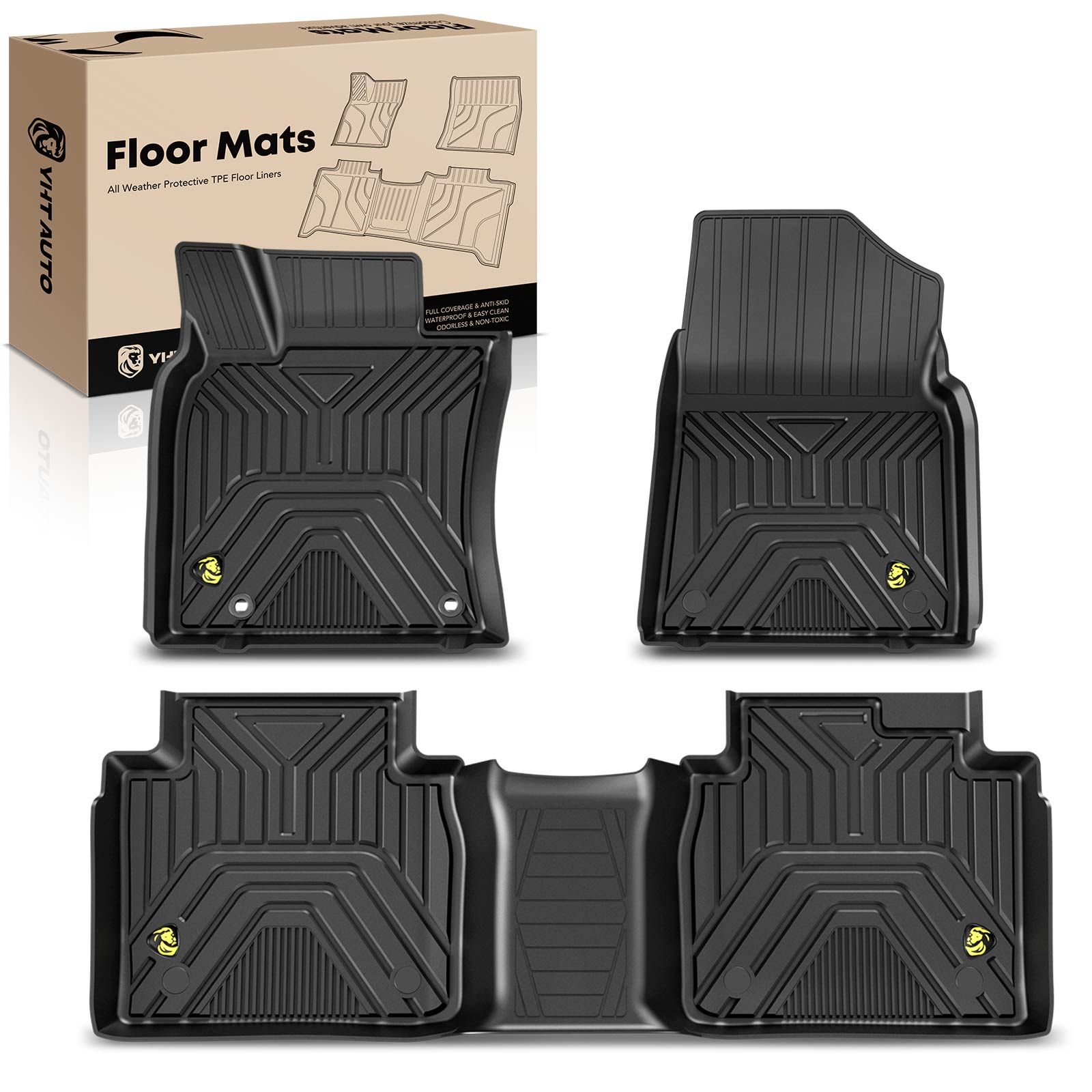 3 Pcs Front & Rear Black TPE textured Floor Mats Liners for Toyota Avalon 2019-2023