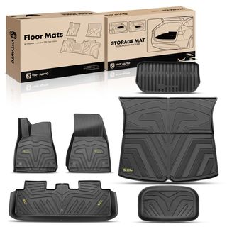 6 Pcs Front & Rear Black TPE textured Floor Mats + Storage Mats for Tesla Model Y 2020-2023