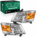 2 Pcs Clear Chrome Front Halogen Headlights Assembly for 2010 Dodge Grand Caravan