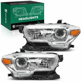 2 Pcs Clear Black Front Halogen Headlights Assembly for Toyota Tacoma 2016-2018
