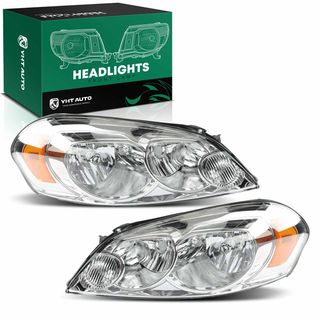 2 Pcs Clear Chrome Front Halogen Headlights Assembly for Chevy Impala 06-13 Monte Carlo