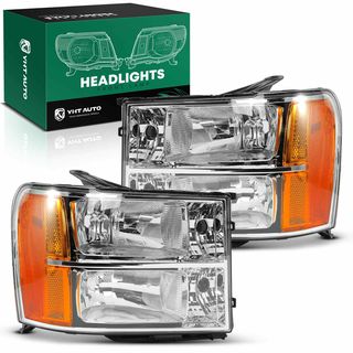 2 Pcs Clear Black Front Halogen Headlights Assembly for GMC Sierra 1500 07-13