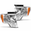 2 Pcs Clear Black Front Halogen Headlights Assembly for 2009-2014 Ford F-150