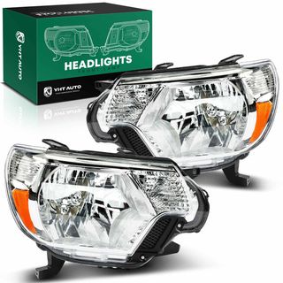 2 Pcs Clear Black Front Halogen Headlights Assembly for Toyota Tacoma 2012-2015